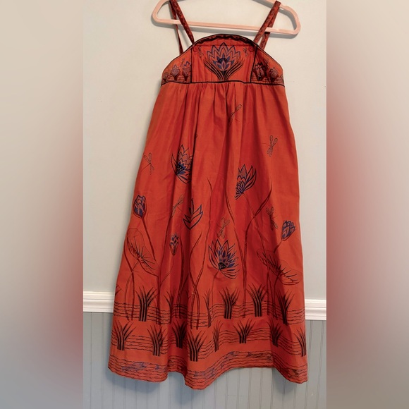 Handmade Orange Floral Dress‎ -See Measurement Photos - Picture 1 of 8